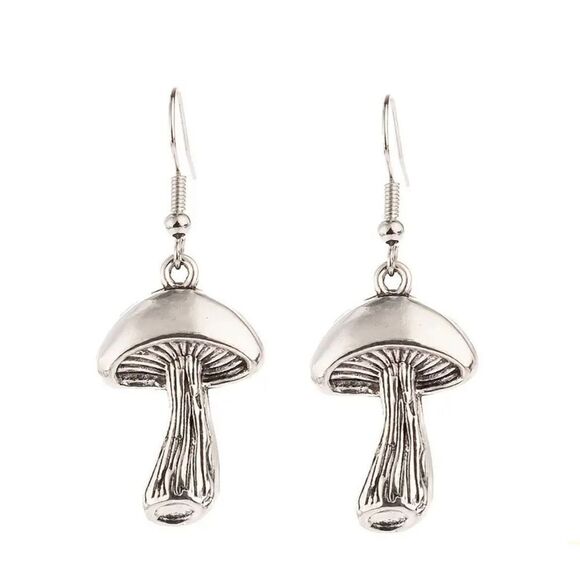 New Silver Color Mushroom Drop Earrings Vegetarian Lover Jewelry - Picture 1 of 5